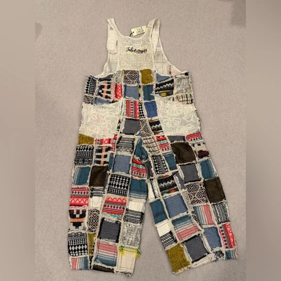 Jaded Gypsy / Patchwork of many colors overalls / Boho Jumpsuit nwt - Picture 3 of 11